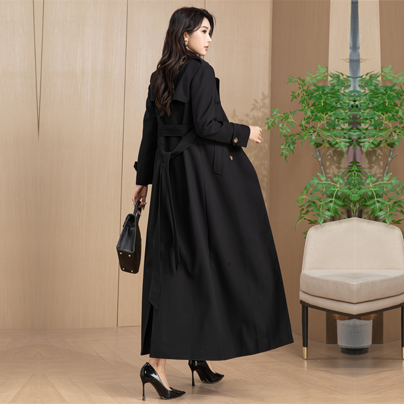 Black Long Windbreaker for Women over the Knee, Extra Long 2024 Spring New Style, Slimming Look, Classy Long Outwear to Ankle