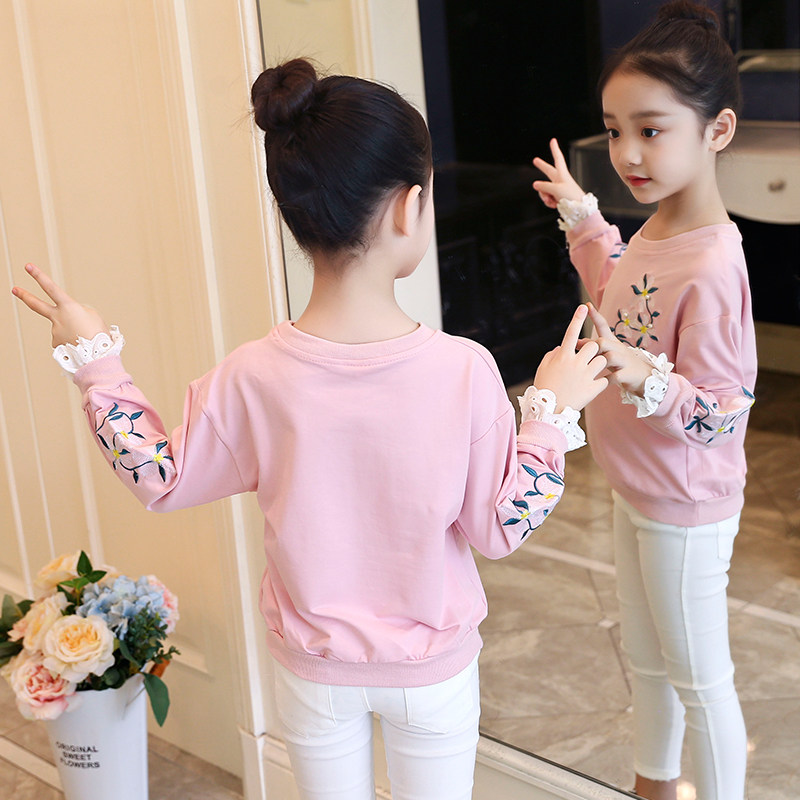 Girls ' T-shirt 2021 new spring long-sleeved children's T-shirt Western style pullover floral base shirt top