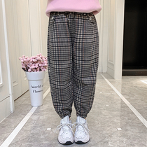 Girls  pants 2021 new winter velvet thickened checkered pants casual stretch Western style childrens closed trousers