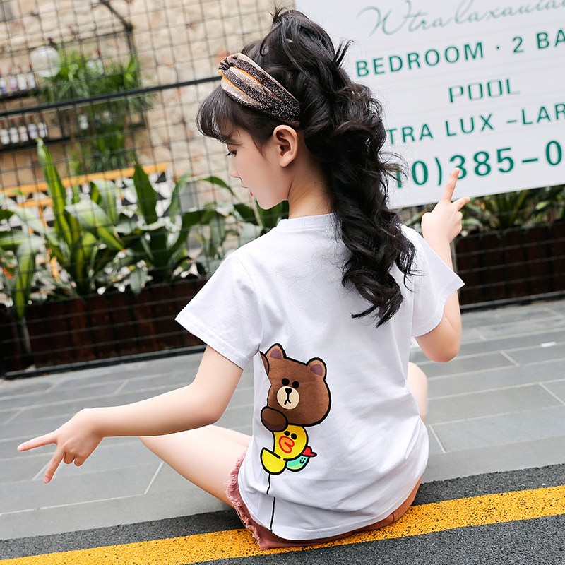 Girls T-shirt 2021 new summer short sleeve t-shirt shirt top children in big children cotton cotton foreign style