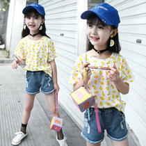 Girls short-sleeved T-shirt 2021 new summer childrens T-shirt middle and large childrens Korean-style pullover sweater sweater top