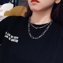 Net red Sydney with creative paper clip necklace female cold wind double-layer design retro silver sweater chain long