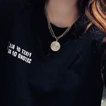 European and American personality Double Coin necklace female gold coin round brand pendant choker Net red retro neck jewelry neck chain