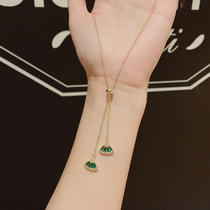 Senior sense light luxury Emerald fan-shaped micro-inlaid zircon necklace female temperament retro short choker neck jewelry