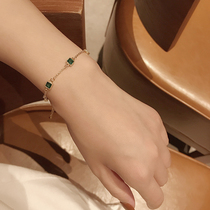 Retro simple light luxury emerald bracelet female ins niche design thin chain bracelet girlfriends handpieces