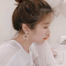 New Korean ins five-pointed star earrings female long temperament face thin Pearl stars earrings earrings personality tide