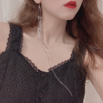 European and American personality exaggerated Crystal tassel super long earrings temperament face thin advanced earring ear jewelry single