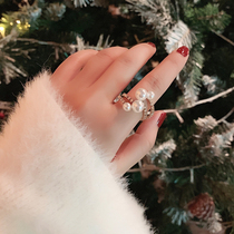 Niche design fashion personality Pearl opening ring female ins tide Japanese light luxury Net red food ring adjustable