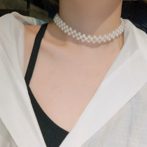 ins Red Psychoxy Pearl Chain Necklace Han Edition Personality Short Neck Belt Choker Neck Accessories