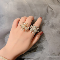Korean version of design sense fireworks Pearl Rhinestone ring female exaggerated personality opening index finger ring tide tide person temperament jewelry