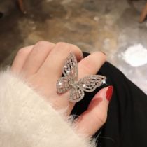 Net Red personality Three-Dimensional Hollow butterfly ring temperament flash diamond opening food ring Japanese light luxury decoration ring girl