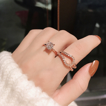 Japanese style light luxury open index finger double ring Female Korean version trendsetter personality diamond ring Joint ring two-piece ring
