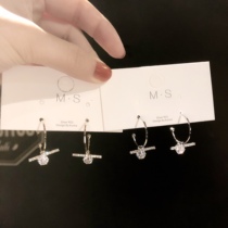 Korea cold wind earrings female fashion characteristic small geometric ring with water diamond silver needle ear ear accessories