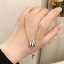 Japan and South Korea net red rose gold small ring rhinestone necklace temperament wild three-ring pendant Clavicle chain Titanium steel accessories for women
