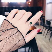 Japanese and Korean V-ring female Diamond Green Crystal simple Joker niche design fashion red ring V-character ring