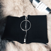 Autumn and winter simple circle metal zipper wide scarf for men and women high collar fake collar Joker scarf