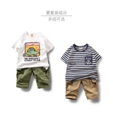 Летняя одежда, нарукавники для мальчиков, хлопковый комплект, шорты, штаны, детская одежда, сезон 2021, короткий рукав, подходит для подростков, в западном стиле