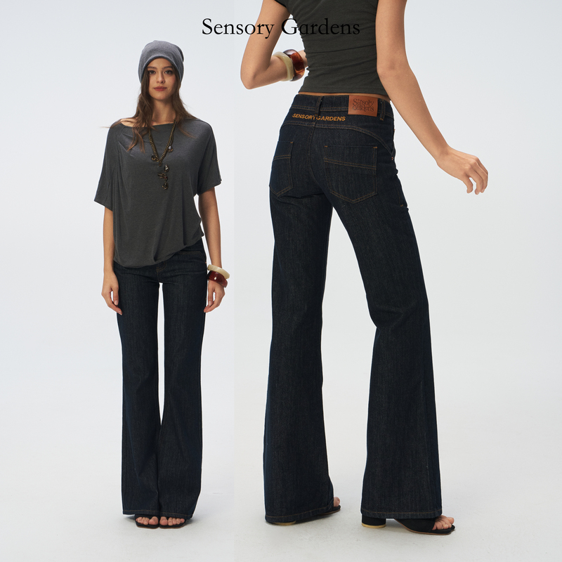 Sensory Garden New Style Reactive Dye Vintage Raw Denim Jeans for Women, Hip-Lifting Embroidery, Slightly Flared, Leg-Slimming Straight Long Pants