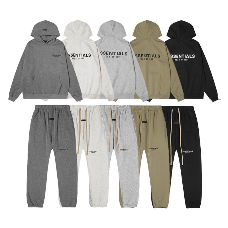 Fog Essentials Three-Dimensional Silicone Letter Fleece-Lined Set Loose Hooded Sweatshirt Casual Pants ins