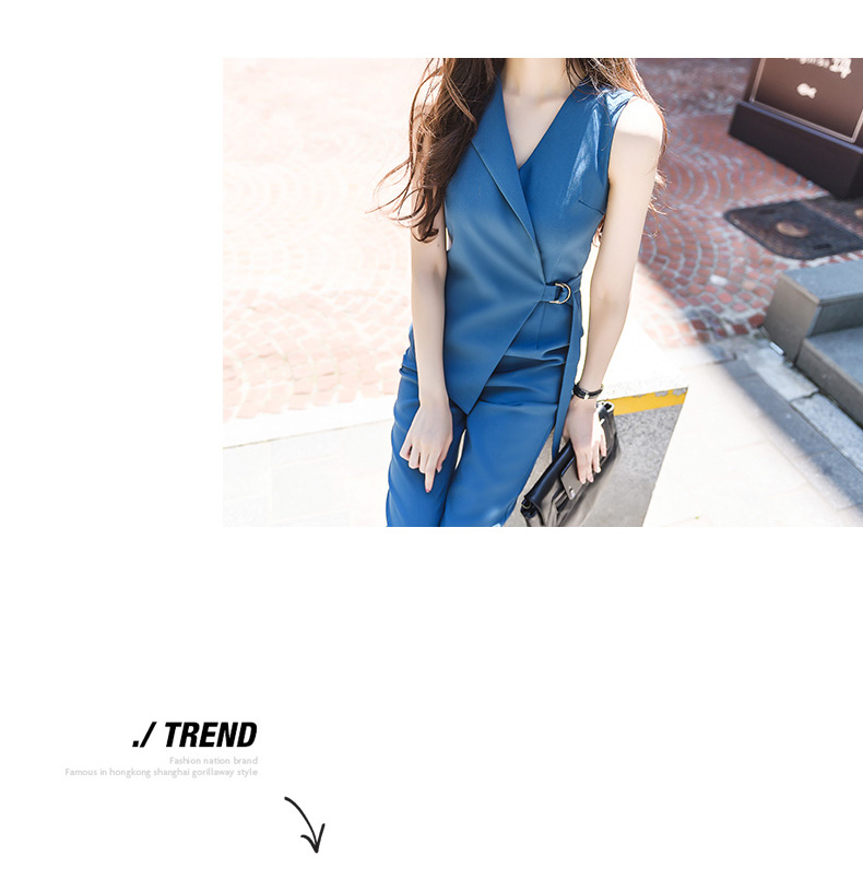 VK旗艦店 韓國風V領無袖連身褲修身鉛筆褲OL職業套裝無袖褲裝