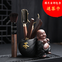 Tea ceremony Six Junzi Black pottery tea tube Tea set accessories Purple Sand tea pet ornaments Household storage tube Japanese tea set