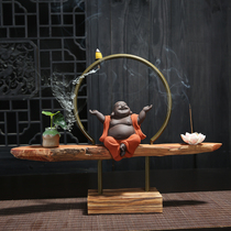 Reverse flow incense burner Zen ceramic Sandalwood weathered wood root carving Creative home living room Tea room Chinese entrance ornaments