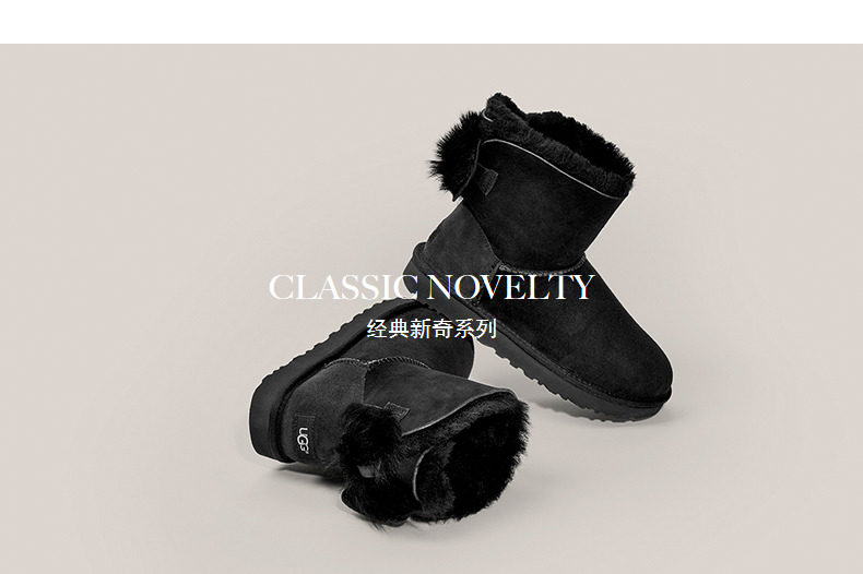 小神价 美国 UGG 女士羊皮毛一体雪地靴 经典蝴蝶结短靴 图1