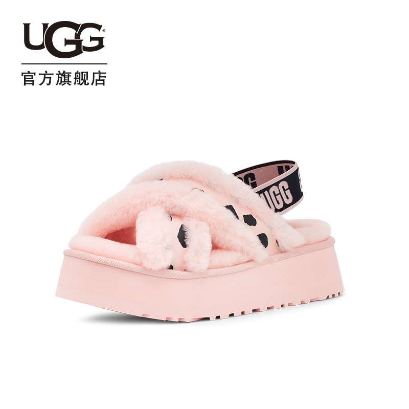 UGG2022春季新款女士凉鞋动物纹款LOGO束带厚底交叉拖鞋 1129370