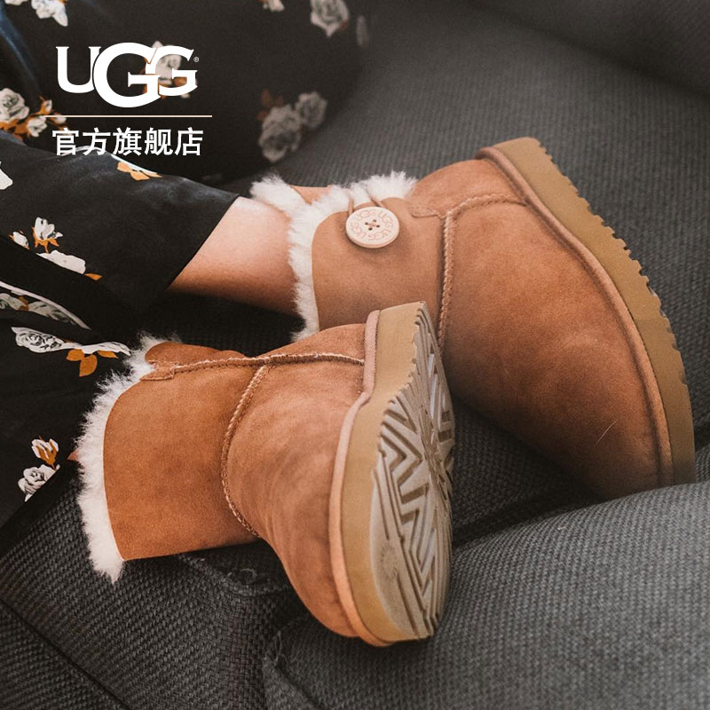 UGG Fall/Winter Ladies Snow Boots Sheepskin Fur All-in-One Flat Classic Belle Button Booties 1016422