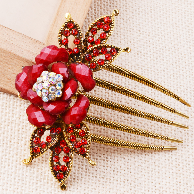 Retro nơ chèn lược Hàn Quốc kẹp tóc kẹp tóc bóng đầu hoa hoa rhinestone tóc chải tóc phụ kiện tóc - Phụ kiện tóc bộ dây buộc tóc cho bé gái