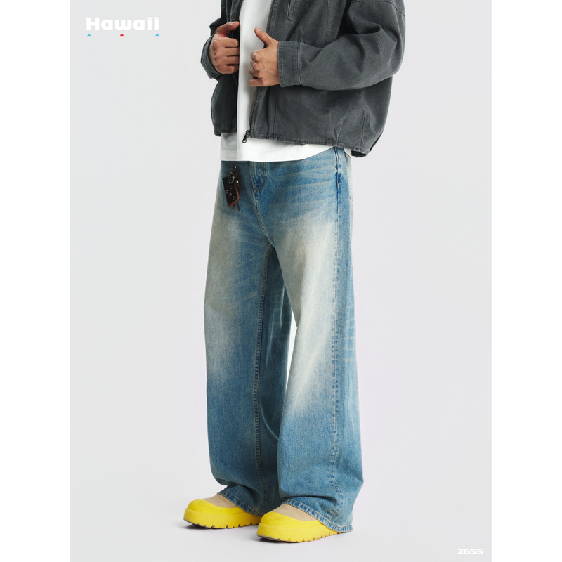 Hawaii 26Ss Main Model Washed Light Denim Straight-Leg Jeans Versatile for Both Men and Women