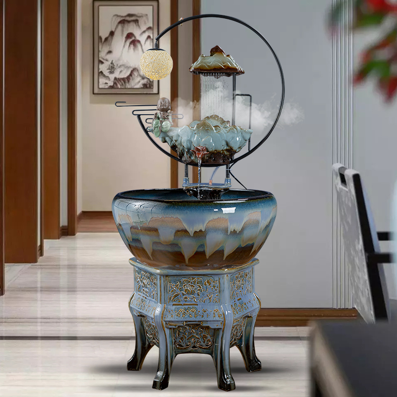 Jingdezhen Ceramic Fish Tank Large Flowing Water Fountain Circulation Creative Humidifier Aquarium Ornaments Living Room Decorations Jingdezhen Ceramic Fish Tank Large Flowing Water Fountain Circulation Creative Humidifier Aquarium Ornaments Living Room Decorations