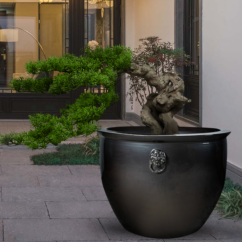 Imitation antique Jingdezhen Ceramic fish tank fish farming outdoor lotus cylinders Sleeping Lotus Cylinders Golden Fish Tank Patio Old Water Cylinder Pendulum