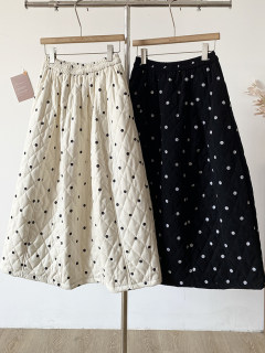 Plaid elastic high-waisted polka-dot mid-length skirt for women 2025 winter new korean version commuting versatile a-line skirt