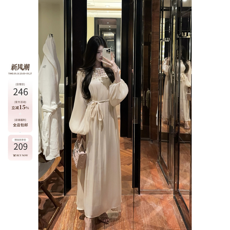 Kasukabe【Starfall Pearl Light】Light Luxury Heavy-Duty Sequined Waist-Cinching Slimming Elegant Ladylike Dress 02165 Kasukabe【Starfall Pearl Light】Light Luxury Heavy-Duty Sequined Waist-Cinching Slimming Elegant Ladylike Dress 02165