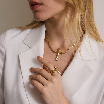 Original design titanium steel cross necklace light luxury niche simple sense ring titanium steel non-fading cross-border jewelry for women