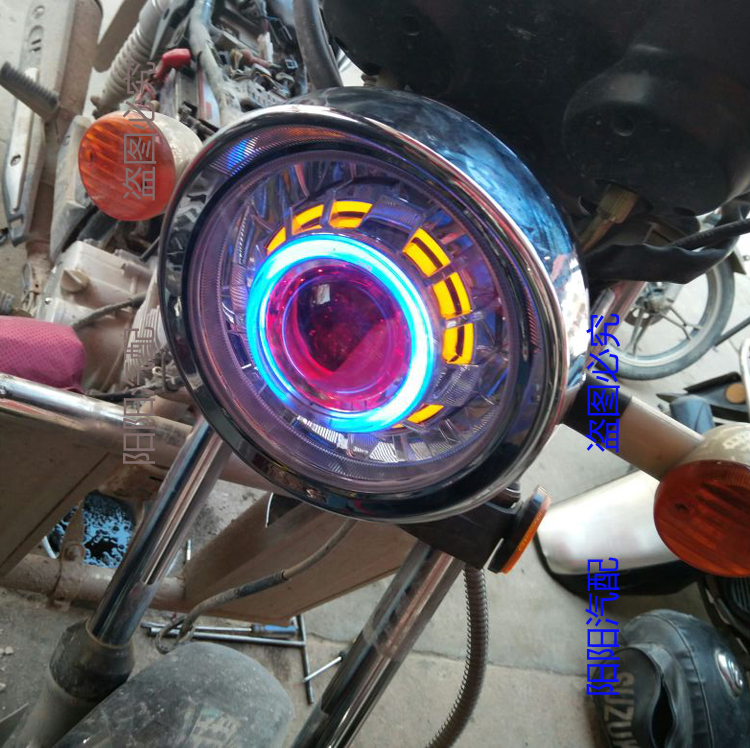 Xe máy Tianjian EN125 sửa đổi ánh sáng tròn 4 inch ống kính đôi ánh sáng đôi mắt thiên thần quỷ mắt xenon đèn pha - Đèn HID xe máy đèn pha bi cầu xe máy