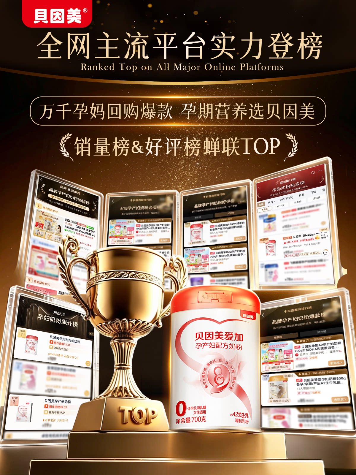 【百亿】贝因美爱加孕妇奶粉叶酸孕早中晚期700g乳铁蛋白低GI正品 — 1