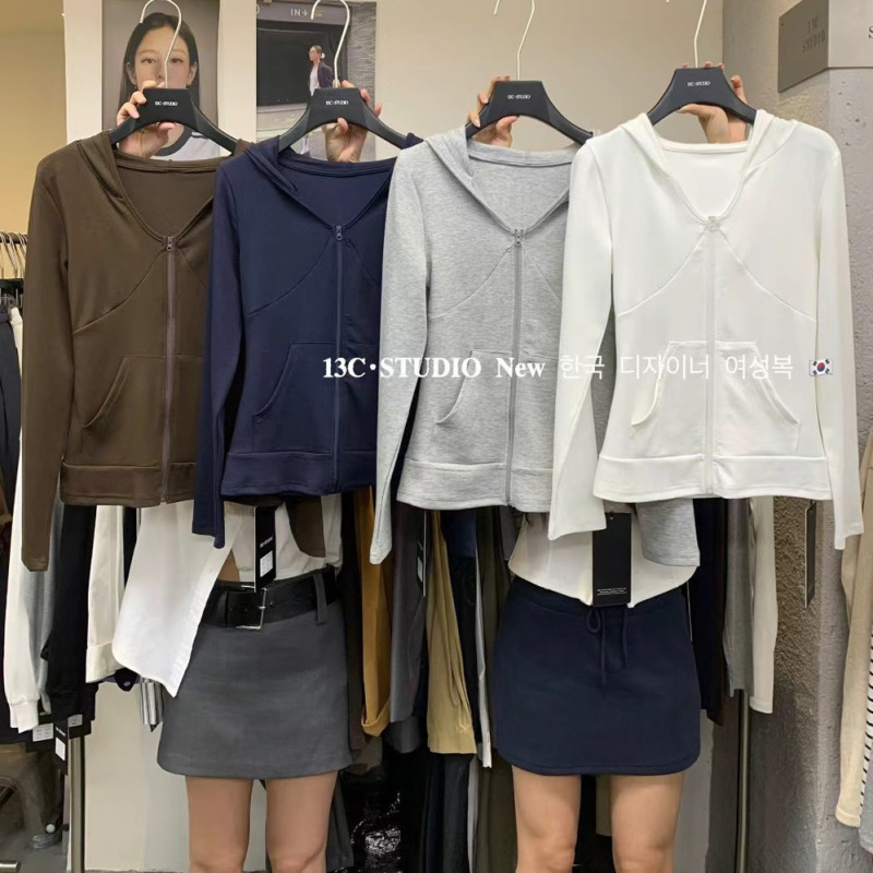 13C Authentic 2026 Autumn New Stylish Casual Versatile Slim-Fit Hooded Zip-Up Cardigan Jacket Top