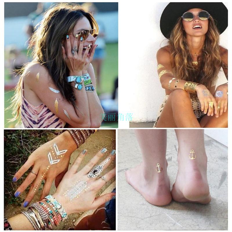 Thay đổi màu sắc cơ thể bronzing sơn hình xăm dán DIY lá vòng tay Ấn Độ gió không thấm nước bền trang trí dùng một lần hình xăm dán chữ