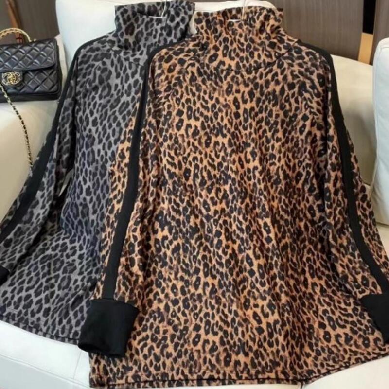 【Xinlei】Thickened Brushed Leopard Print Base Shirt for Women, Fashionable High-Neck European Style Top T-Shirt 28339 【Xinlei】Thickened Brushed Leopard Print Base Shirt for Women, Fashionable High-Neck European Style Top T-Shirt 28339
