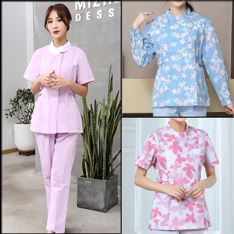 Nurse's clothing Broken Flowers Split Two Suits Lotus Leaf Garden Collar Length Cuffs cavity Doctors Short Flower Color Beauty Suit Summer-Taobao