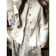 Le19RomanLand Moonlight ສີຂາວ Gemstone Puff Sleeves Rhinestone Gold Style Waist Top Jacket Wool Coat