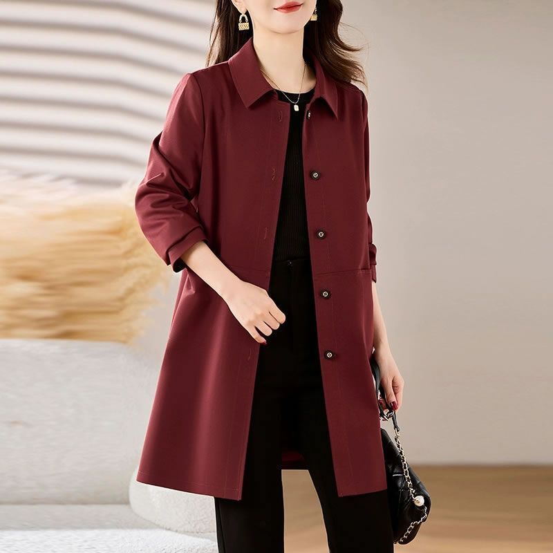 Red High-End Trench Coat for Women, Mid-Length, 2026 New Model, Spring and Autumn, British Style, Elegant Mid-Length Coat Red High-End Trench Coat for Women, Mid-Length, 2026 New Model, Spring and Autumn, British Style, Elegant Mid-Length Coat