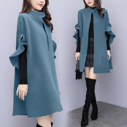 Plus size women's clothing 2022 new spring and autumn mid-length cloak woolen outerwear coat foreign style small fragrance woolen coat