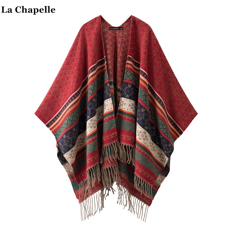 La Chapelle Retro Ethnic Style Knitted Shawl for Women, Vacation Travel Cape Scarf La Chapelle Retro Ethnic Style Knitted Shawl for Women, Vacation Travel Cape Scarf