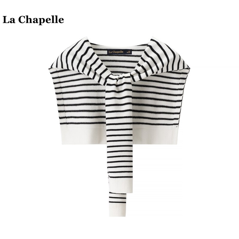 La Chapelle Korean Fashion Striped Knitted Shawl Women's Shirt with Fake Collar Scarf