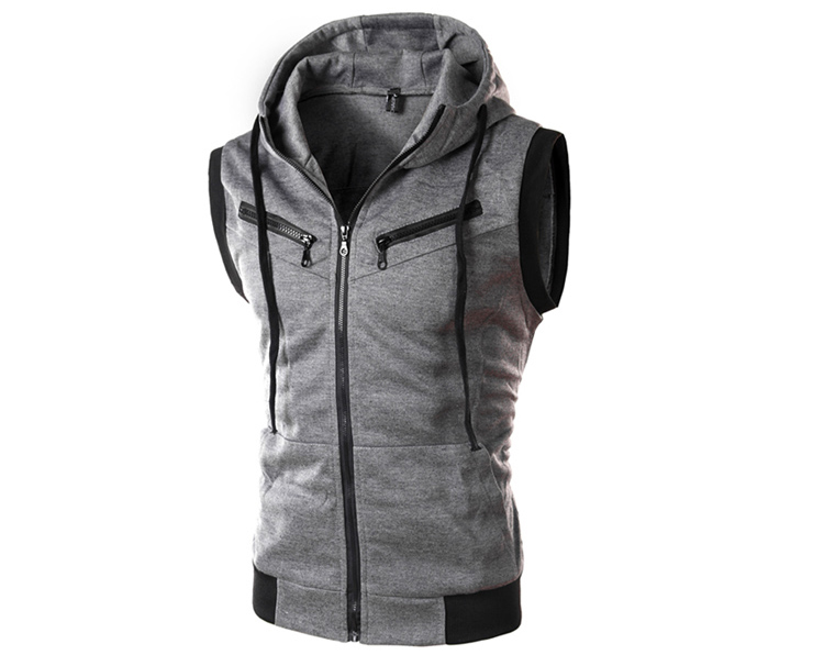 Slim-fit đan vest vest không tay áo len trùm đầu nam sinh kéo khóa mùa xuân và mùa thu vest đen nam