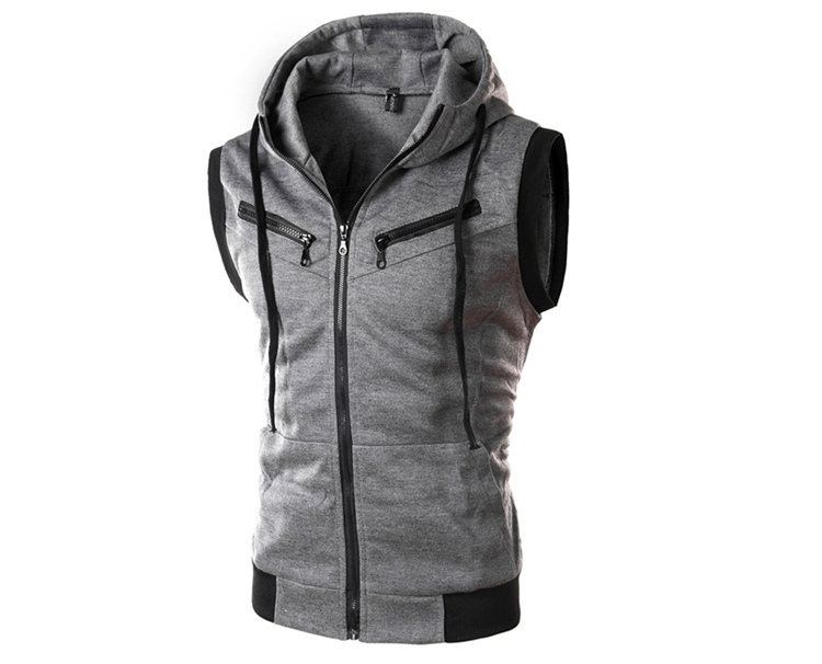 Slim-fit đan vest vest không tay áo len trùm đầu nam sinh kéo khóa mùa xuân và mùa thu áo len không tay