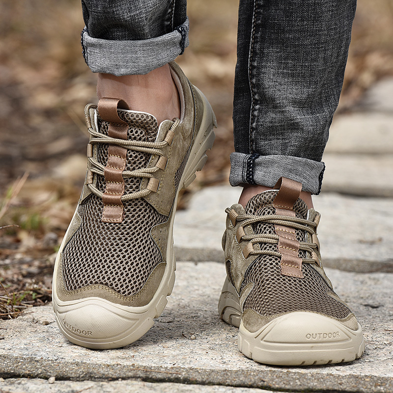 Mcdenren Summer Outdoor Climbing Shoes Genuine Leather Light Non-slip Hiking Shoes Men Breathable Mesh Surface Casual Sneakers